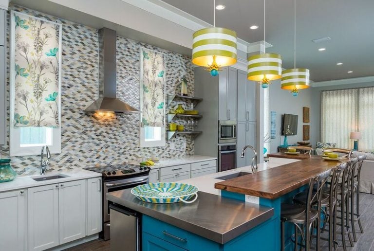 coastal kitchen with color