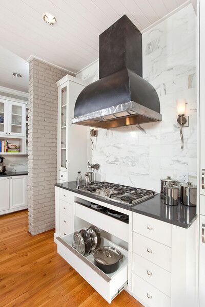 classic kitchen remodel, white kitchen, modern touches, cambria quartz, custom hood, cold rolled steel