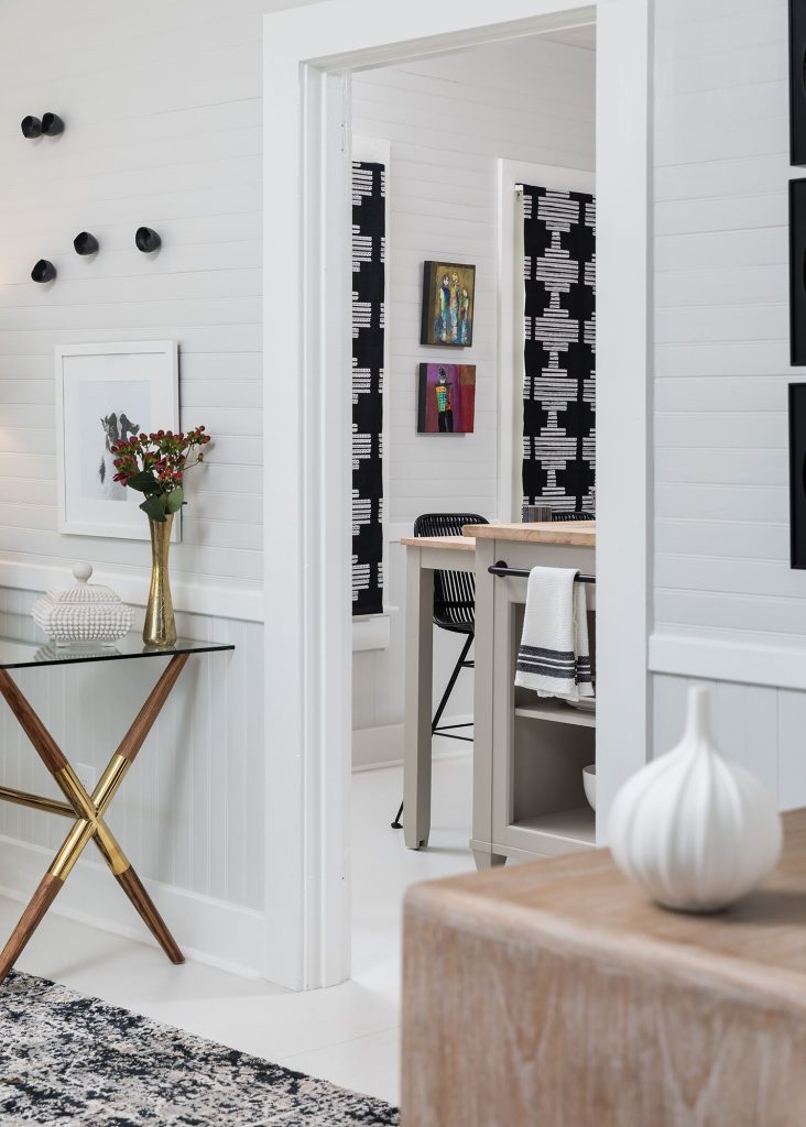 black & white cottage design glass top desk with kitchen island black & white window coverings