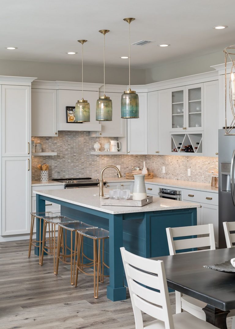 Neutral kitchen with blue accents - coastal kitchen design pensacola florida