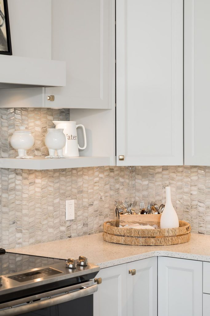 mosaic neutral backsplash