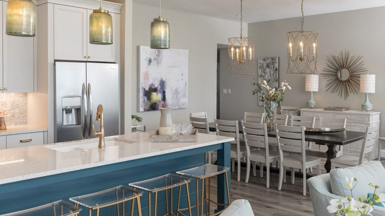 Neutral kitchen with blue accents - coastal kitchen design pensacola florida