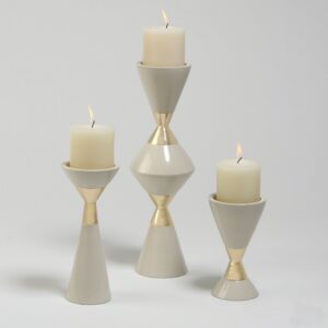 pillar hourglass candles, cream and gold, shop 1514 Home