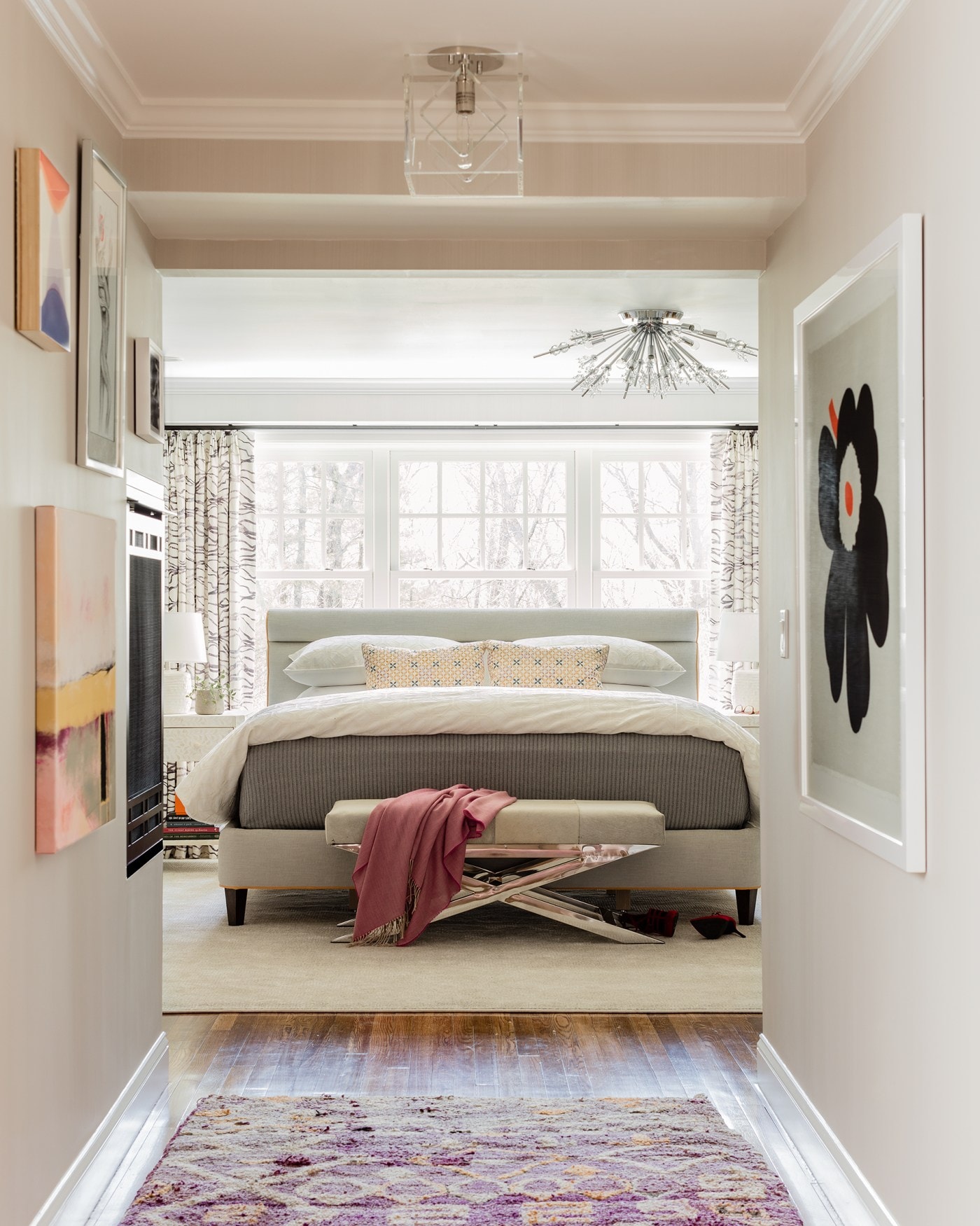a bold and serene bedroom filled with art! Kelly Rogers 2