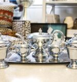 vintage silver hammered tea set