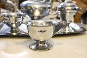 vintage silver hammered tea set