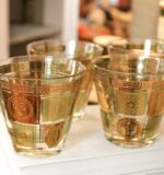 George Briard gold green lowball rocks glass