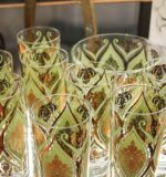 Green/gold vintage glassware