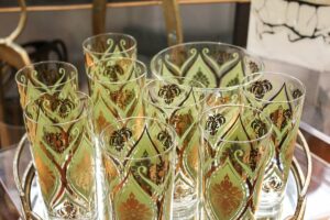 Green/gold vintage glassware
