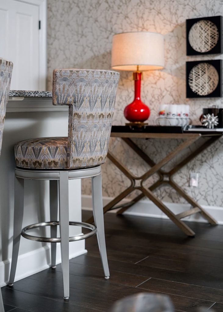 bar stools and red lamp