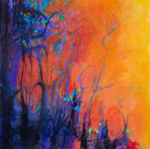 canvas painting, pensacola artist, bright painting, fiery sky