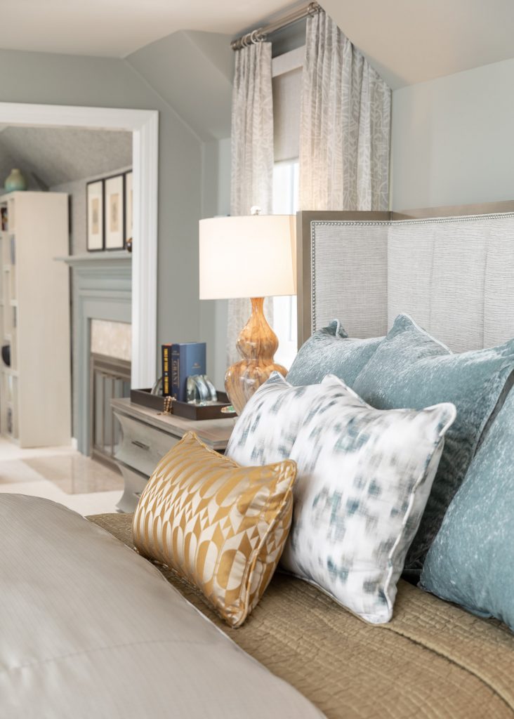 Light and Airy Master Bedroom suite with sitting area, Neutral Colors, Grey, Blue and Yellow